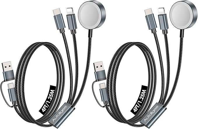2Pack Travel Essentials for Apple Watch Charger,3 in 2 USB C Cable for Multi Charging Cable Cord,Vacation Camping RV Essentials Portable Designed for iWatch &iPhone 17-11 -4FT ﻿