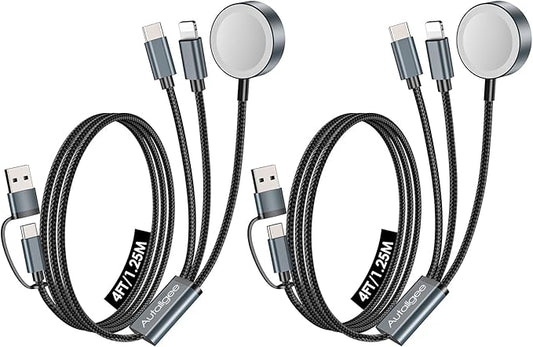 2Pack Travel Essentials for Apple Watch Charger,3 in 2 USB C Cable for Multi Charging Cable Cord,Vacation Camping RV Essentials Portable Designed for iWatch &iPhone 17-11 -4FT ﻿