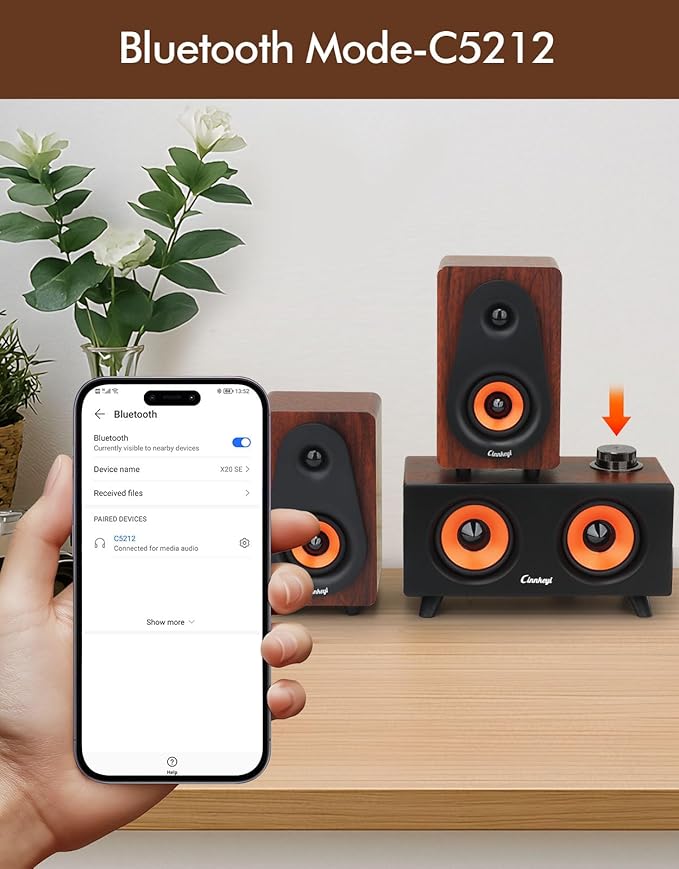 cinnkeyi 2.1 Computer Speakers with Subwoofer, Stereo Mid-High Dual Speakers, Bluetooth/USB Dual Mode PC Speakers, Volume Knob Control, Desktop Sound System for Laptop/PC/Tablet (C5212-US)