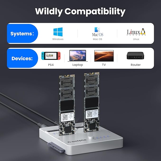 Coolpie CR311 3-in-1 SSD Cloner, USB3.2 Gen2*2 M.2 Reader, Supports M.2 NVMe/SATA, SATA 2.5''/3.5'' HDD