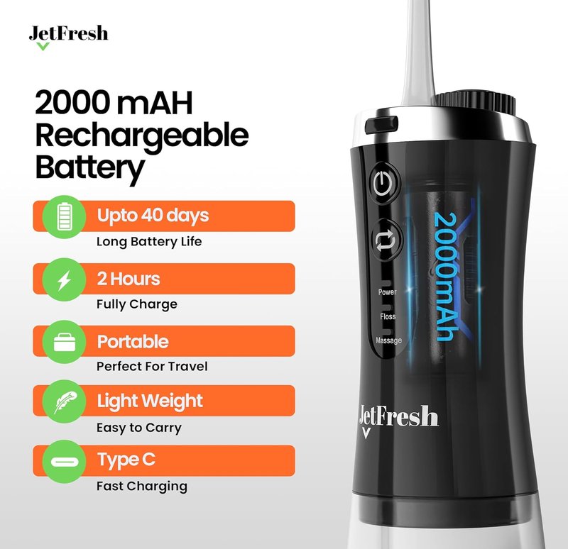 Cordless Water Flosser - Rechargeable Dental Oral Irrigator with 2 Modes & 350ML Tank | Portable for Home & Travel