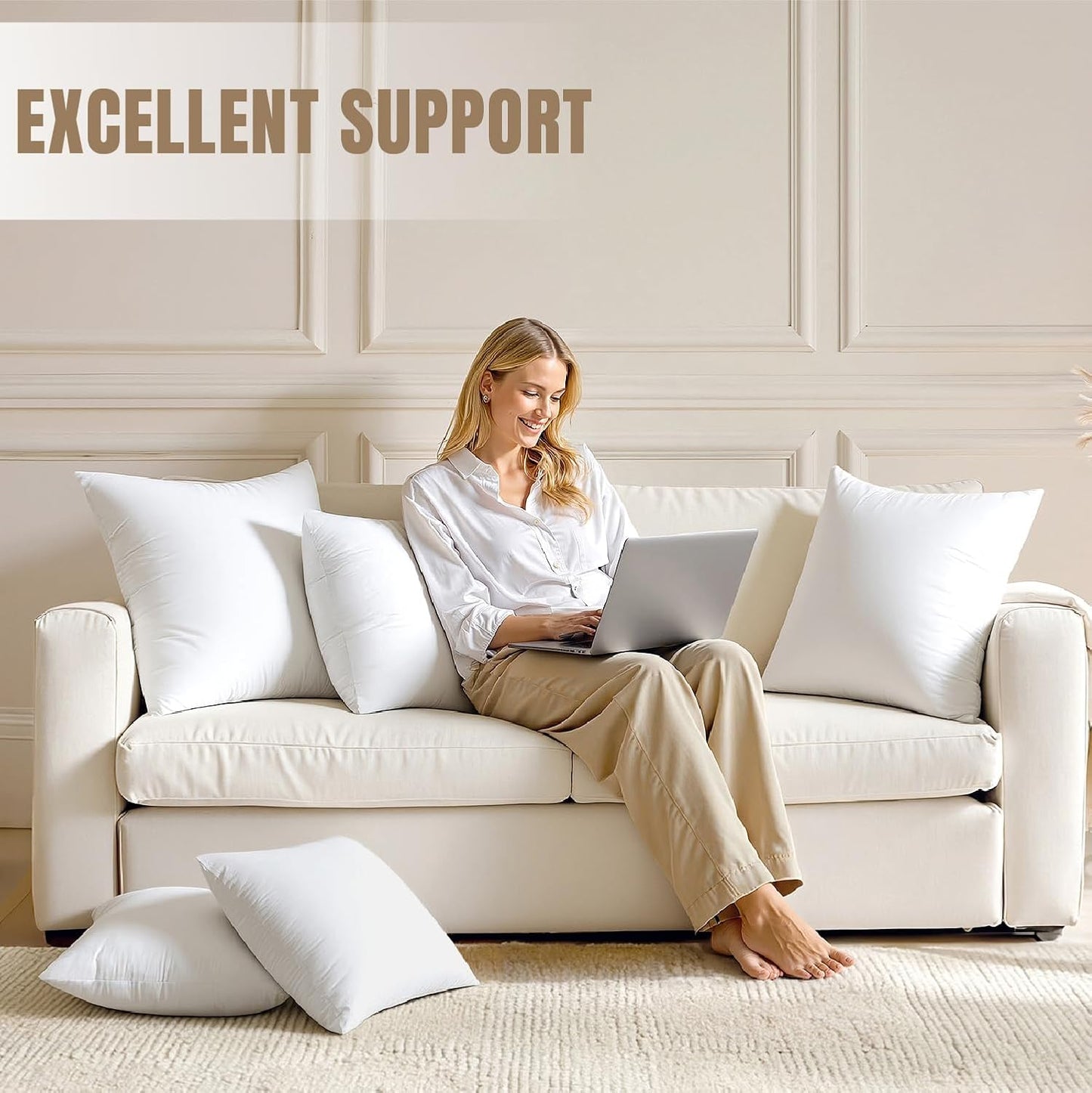 MIULEE 18x18 Pillow Inserts - Set of 4 Soft Cotton Cover Microfiber Throw Pillows for Couch & Bed