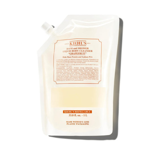 Kiehl's Grapefruit Liquid Body Cleanser, Gentle Refreshing Foaming Body Wash, Aromatic Bath + Shower Experience, Maintains Moisture, Smooths Skin, Conditions, and Hydrates - 33.8 fl oz /1 Liter Refill