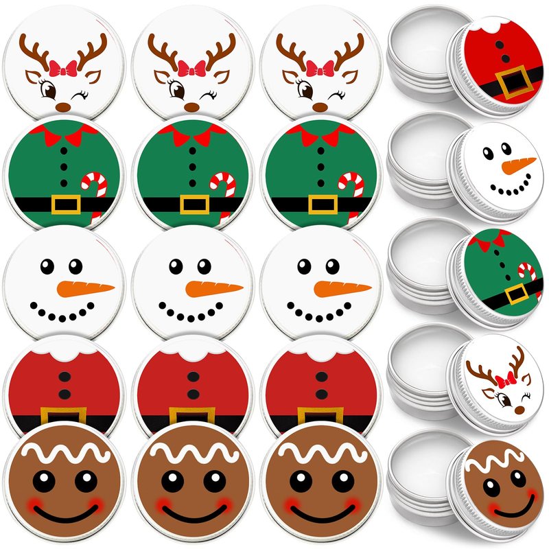 Dansib 25 Pcs Christmas Lip Balm Gifts Bulk Elf Peppermint Candy Flavor Lip Balms Tins Employee Appreciation Thank You Gifts Christmas Stocking Stuffers for Women Men Coworkers Teachers(Casual Style)