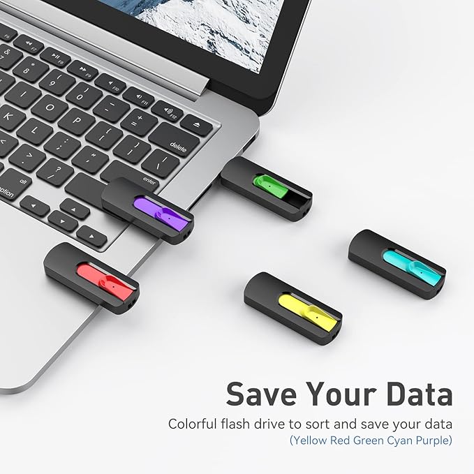 Aiibe 128GB Flash Drive 10 Pack 128GB Thumb Drive USB Drive USB 2.0 Memory Stick Jump Drives for PC Laptop (Red Green Cyan Yellow Purple)