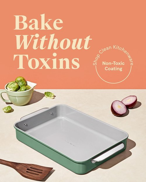 Caraway Non-Stick Ceramic Rectangle Pan Duo | 9”x13” - Naturally Slick & Non-Toxic - Ideal for Brownies & Lasagnas - Cream