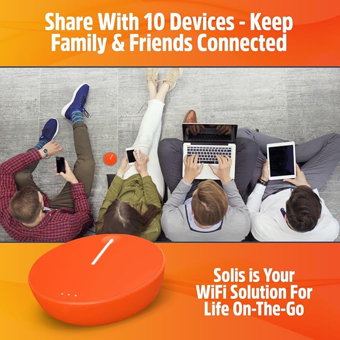 SIMO Solis Lite 4G LTE Mobile Hotspot, Portable WiFi for Travel in 140+ Countries, No SIM Card or Contract Required, Multi-Carrier Network Wireless Access Point, 10 Devices, 1GB/Month Lifetime Data