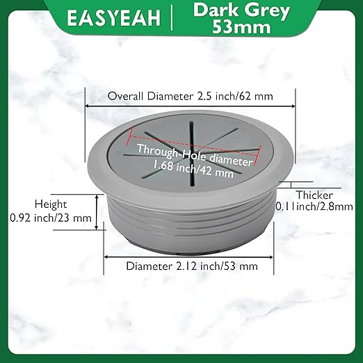EASYEAH 2 Pcs Desk Grommet 2-1/16" / 53 mm, Desk Hole Cover for Cables Dark Grey, Cable Grommet ABS Plastic, Desk Hole Grommet for Home & Office Pc, Detachable Cable Cord Organizer