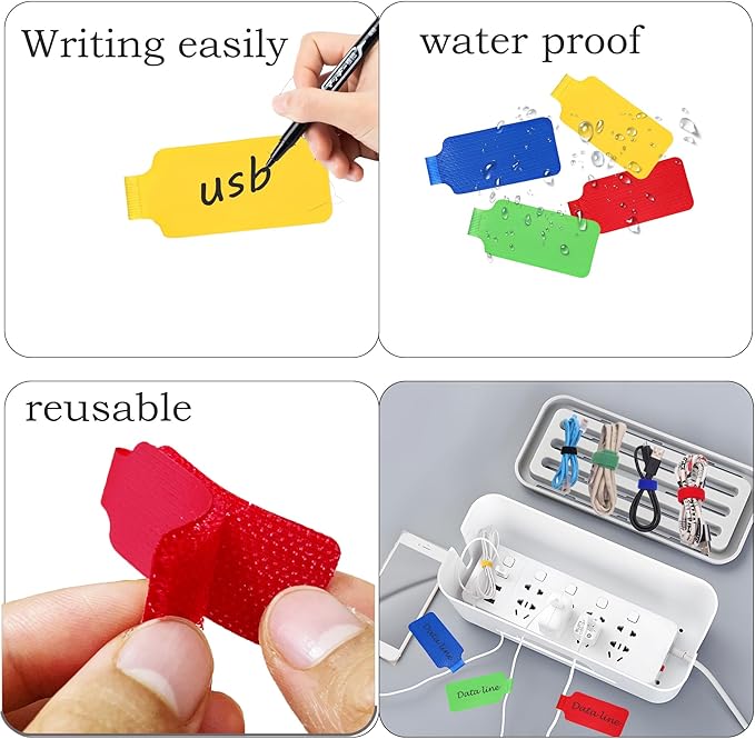 TOPNI 100 Pcs Multicolor Write On Cable Labels & Reusable Fastening Cable Ties Set for Cable Management in Home Office