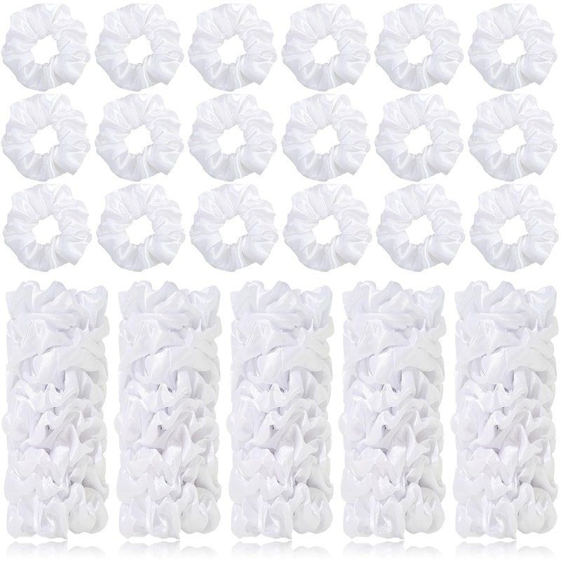 80 Pieces White Satin Scrunchies Bulk, Solid Color Elastic Hair Bands Silky Ponytail Holder for Women Girls Kids Hair Accessories