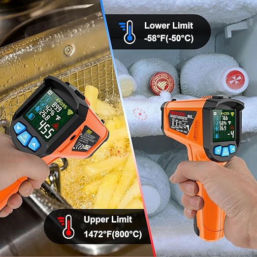 Infrared Thermometer Gun, Non Contact Digital Laser Thermometer Temperature Gun with Color LCD for Cooking, Home Repairs, Humidity Measurement, Adjustable Emissivity -58°F to 1472°F(-50~800°C)