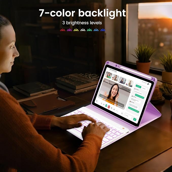 OPAKIT Keyboard Case for iPad Air 5th/4th Pro 11 inch, 7-Color Backlit Detachable Wireless Keyboard Case with Pencil Holder, Stand Folio Cover for Gen 2020/2022, Pro 4th/3rd/2nd/1st Gen, Purple…