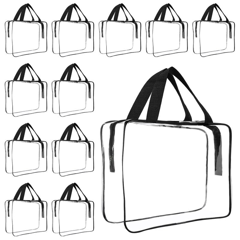 GEMLORD 12 Pieces Large Clear Cosmetic Organizer Makeup Bag, Clear PVC Travel Toiletry Bags with Zipper and Handle, Plastic Tote Bags for Beach, Traveling, Shopping, Storage
