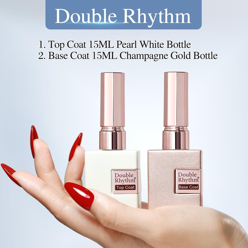 Double Rhythm No Wipe Gel Top Coat & Base Coat Set - 15ML Clear Glossy Polish Kit