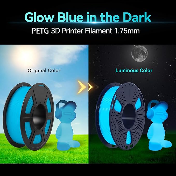 SUNLU 4KG PETG Glow in Dark Filament Bundle,Luminous PETG 3D Printer Filament 1.75mm,Dimensional Accuracy +/- 0.02mm,4kg in Total,1kg per Spool,(White,Glow Blue/White,Glow Green/Glow Blue/Glow Red).