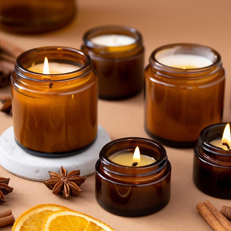 KEYWING 2oz Amber Glass Cosmetic Jars - 35 Pack Round Containers with Black Lids for Creams, Lotions, and Powders