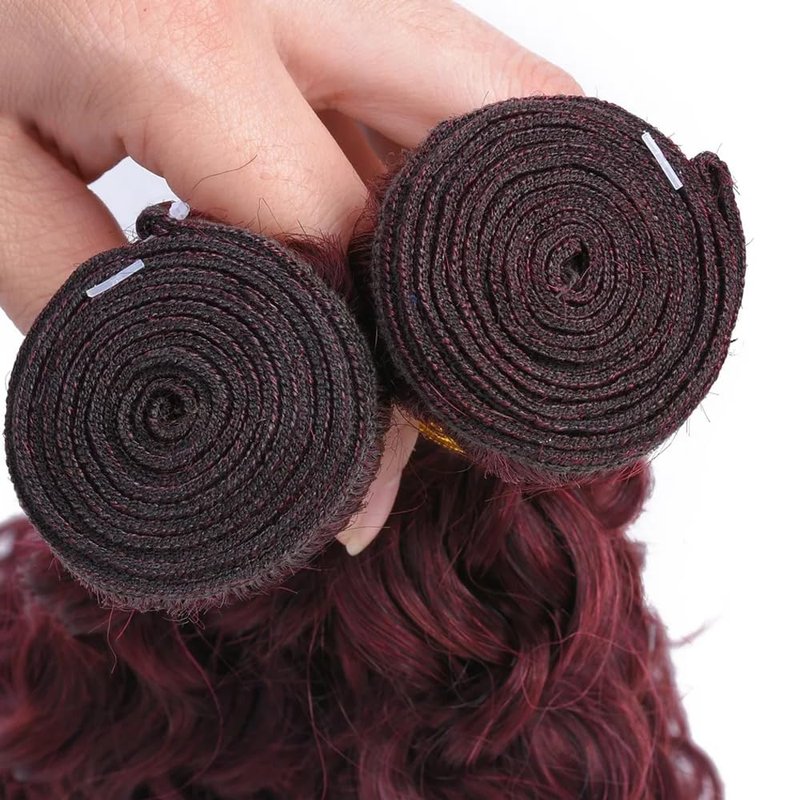 Deep Wave Human Hair Bundles - 14 Inch Wine Red #99J Burgundy Brazilian Virgin Hair | 3 Bundles, 50g Each