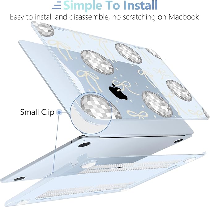 MEEgoodo Case for M5/M4/M3/M2 MacBook Air 13.6 inch 2026 2025 2024 2022, Fit Model A3449/A3240/A3113/A2681, Case Compatible with MacBook Air 13 inch, Silver Disco Balls & Bows