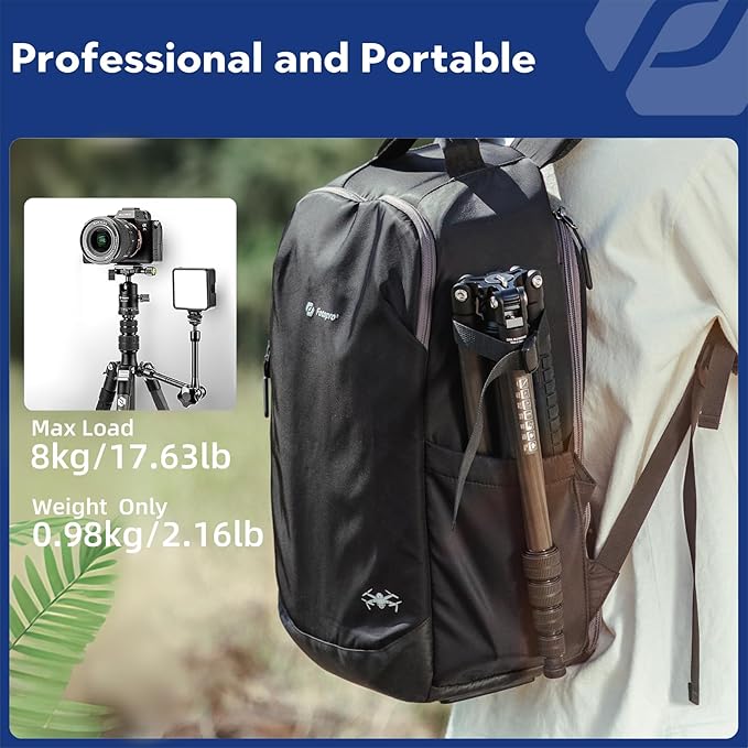 Fotopro 62" Carbon Fiber Travel Tripod, Lightweight Compact Camera Tripod with Ball Head and Arca-Swiss Quick Release Plate, Detachable Monopod, Carry Bag, Load up to 8KG/17.63lbs, Weighs only 2lbs.