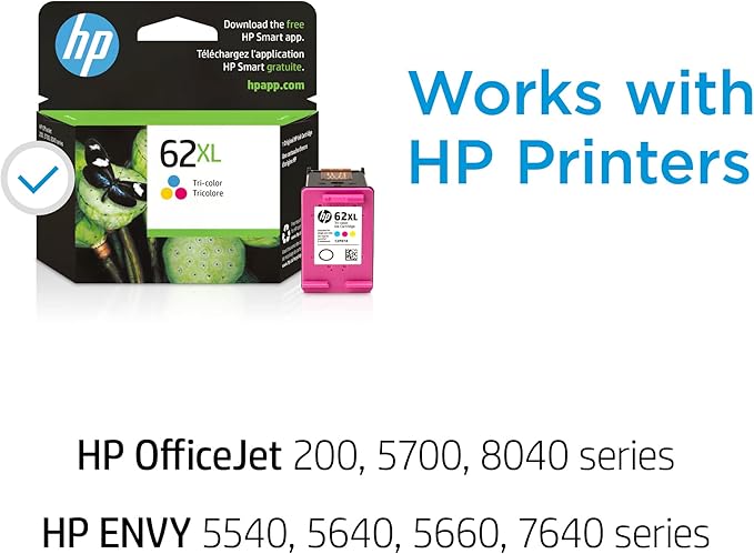 HP 62XL Tri-Color High-Yield Ink | Works with Envy 5540, 5640, 5660, 7640, OfficeJet 5740, 8040, OfficeJet Mobile 200, 250 | Instant Ink Eligible | C2P07AN | Packaging May Vary