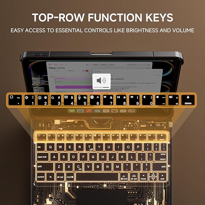 Transparent Case with Keyboard for iPad Air 13 Inch (M4/M3/M2, 2026/2025/2024), iPad Pro 12.9 Inch (6/5/4/3 Gen),7-Color Backlit,Magic wireless Keyboard, 360°Rotating,with trackpad,Pencil Holder,black