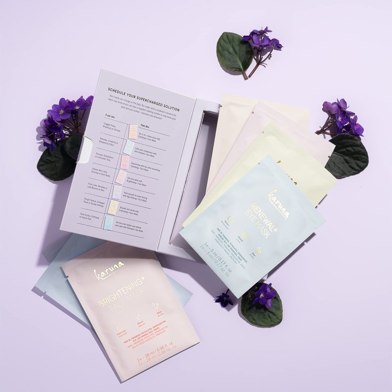 Karuna Skin - Face for All Eye & Face Mask Sets,Complete Eye & Sheet Masks Skincare Bundle, 6 Face Masks(Clarifying+,Hydrating+,Brightening+,Age-Defying+ & Anti-Oxidant+) & 1 Renewal+ Eye Sheet Mask