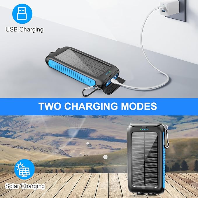 Kepswin Solar Power Bank 49800mAh Portable Solar Phone Charger with LED Flashlight/15W Fast Charge USB C Waterproof External Backup Battery Pack for All Cell Phones & Electronic Devices