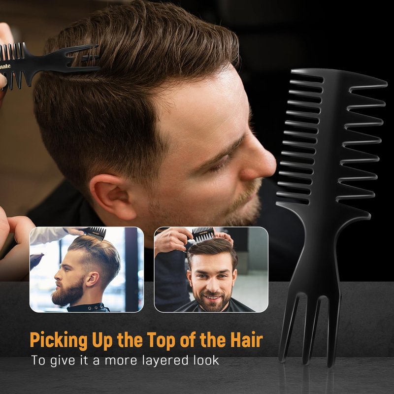 Stylemate 3Pcs Hair Styling Combs Set for Men, Black Barber Wide Tooth Texture Comb for Quiff, Pompadour, Slick Back, Fauxhawk, Undercut