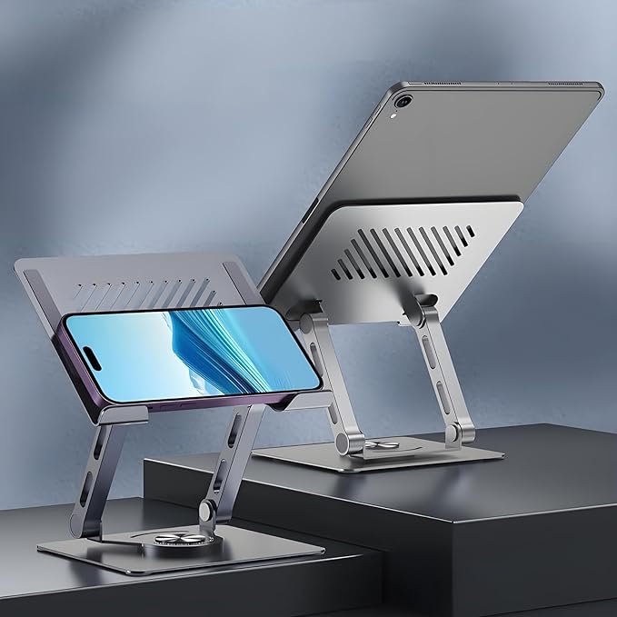 GuaziV 360° Rotating Tablet Stand - Adjustable iPad Tablet Holder for Desk, Foldable iPad Swivel Stand for Home & Office (Slate Gray)