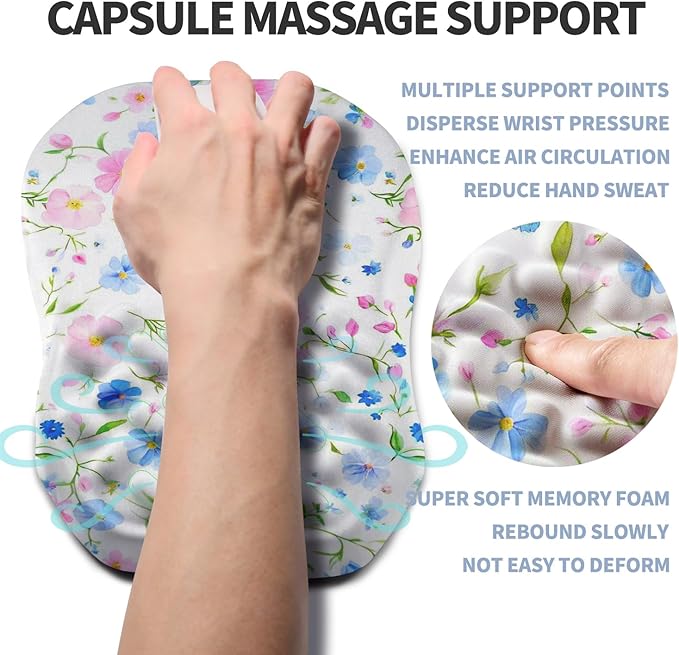 Gleamtide Ergonomic Raised Mouse Pad Wrist Support with Bilateral Slope Memory Foam Mousepad for Wrist Rest and Carpal Tunnel Pain Relief 11.8x7.9〃 Little Flower