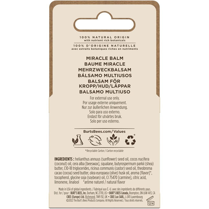 Burt's Bees Miracle Balm - 100% Natural Hydrating Balm for Dry Skin | 0.6 Ounce Tin