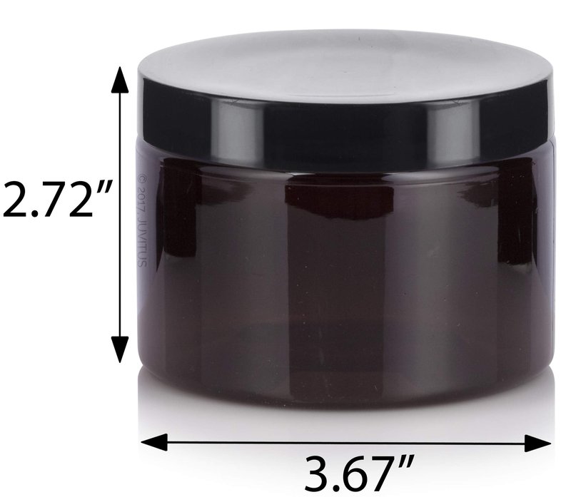 JUVITUS (6 pack) 12 oz Amber PET Plastic Jar with Black Smooth Lids Empty Storage Containers