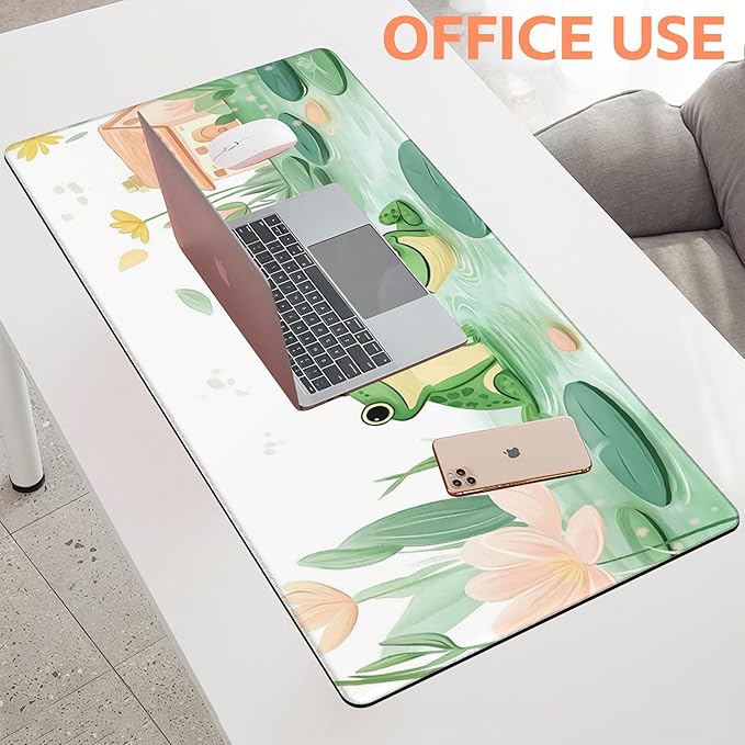 NIYLYNSYN Mouse Pad Large Cute and Whimsical Frogs Non-Slip Gaming Desk Mat with Stitched Edge Laptop Keyboard Desk Pad for Work Home Gaming (35.4 x 15.7 Inches)