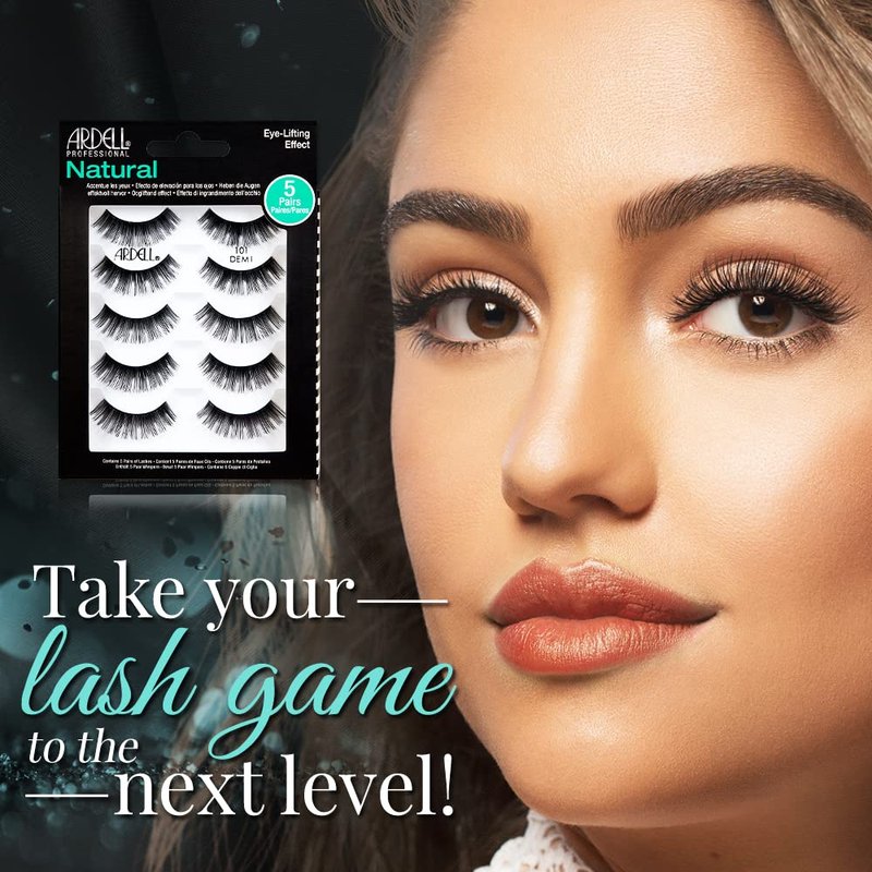 Ardell Natural False Eyelashes 101 Demi Black - Soft & Lightweight, Eye-Lifting Effect, Reusable Strip Lashes for Everyday Wear, 5 Pairs x 2 Pack