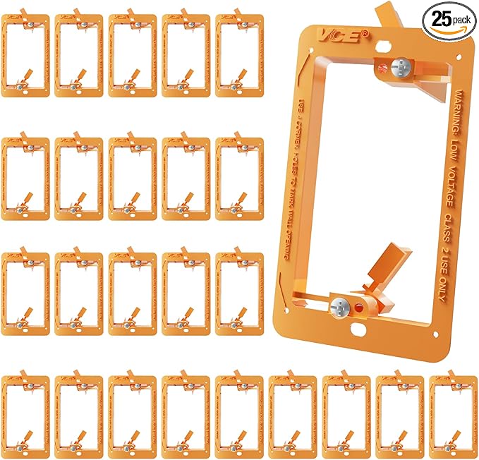 VCE Low Voltage Mounting Bracket Single Gang Wall Plate, Flush Low Voltage Box for Network, HDMI, Coaxial, Speaker, Telephone Cables, Orange, 25 Pack