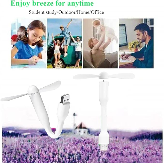 Soseelnee Mini USB Fan, Portable Pocket Fan USB-A Powered Little Cooler, Quiet Operation, for Home Office Car Outdoor Travel- 4 Pack (White)