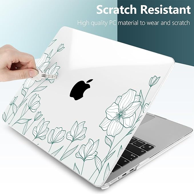 TWOLSKOO Compatible with MacBook Air 13 inch Case M5 2026 M4 2025 M3 M2 2024-2022 A3449 A3240 A3113 A2681, Plastic Hard Shell & Keyboard Cover for MacBook Air 13.6 inch Case, Botanical Line Art