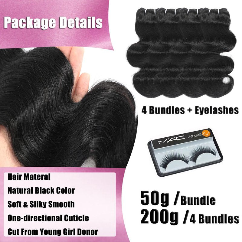 Human Hair Bundles 4 Bundles 10 Inch 12A Body Wave Bundles Human Hair 100% Unprocessed Brazilian Virgin Hair Weave Bundles Human Hair Natural Black Deals for Women (10/10/10/10 Inch, 4 Bundles)