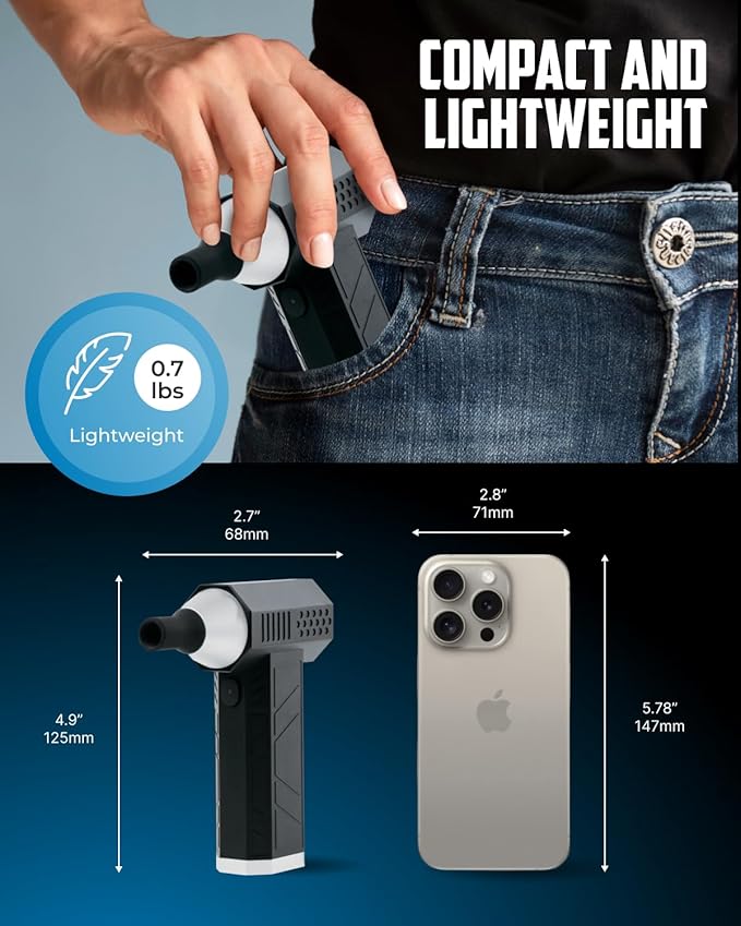 Owleys Portable Handheld Car Vacuum Cleaner with HEPA & Stainless Steel Filter, 6000–16000PA Suction, 85000 RPM Motor, 40-Min Battery Life, Cordless Mini Vacuum for Car, Home, and Office (13, Volts)