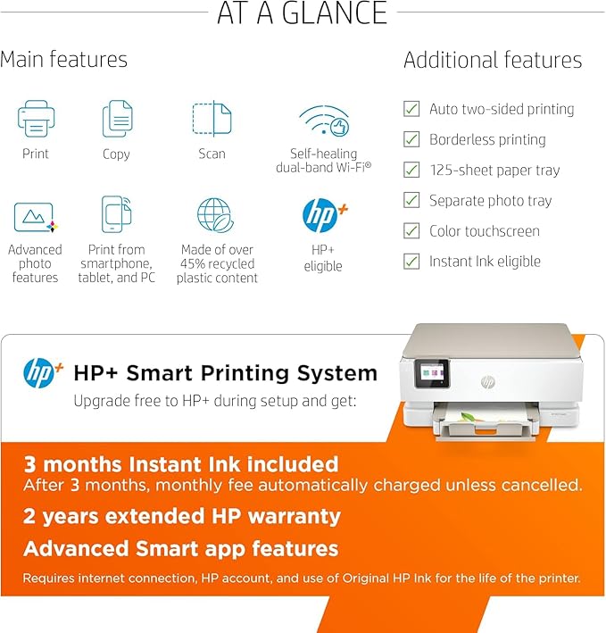 HP Envy Inspire 7255e Wireless Color Inkjet Printer, Print, scan, copy, Easy setup, Mobile printing, Best-for-home, 3 month Instant Ink trial included, AI-enabled (1W2Y9A)