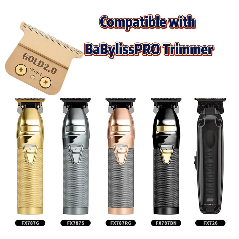 Replacement Blades Compatible with BaByliss PRO Barberology Trimmer Blade,Zero-Gapped Replacement Trimmer Blade Compatible with BaBylissPRO FX787 & FX726 Trimme (7 GOLD/2 PCS)