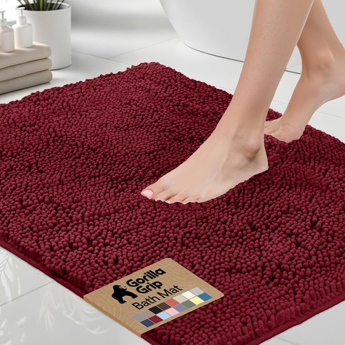GORILLA GRIP Bath Rug Mat 36x24, Soft Absorbent Chenille, Quick Dry Microfiber Mats, Rubber Backing Washable Shower Floor Rugs, Bathmat Runner, US Designed Bathroom Home Decor Accessories Burgundy