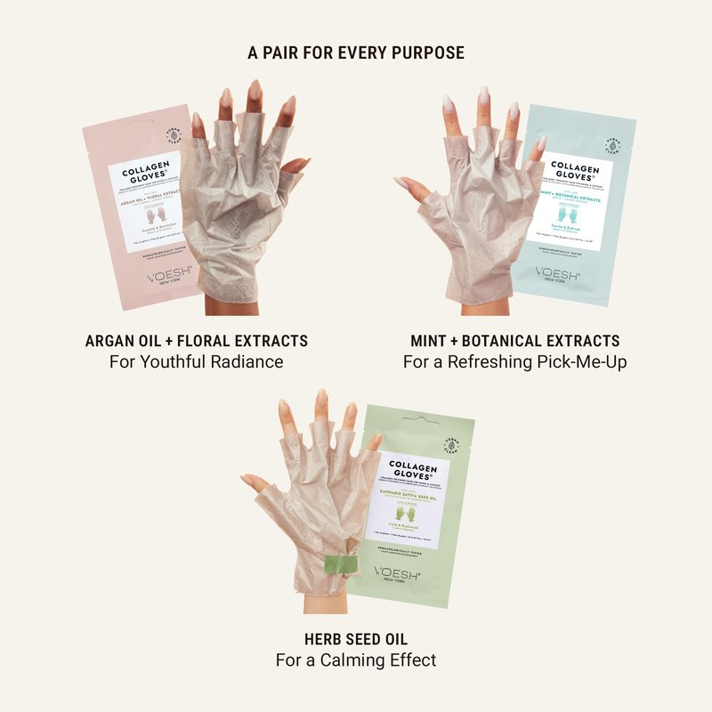 VOESH Collagen Gloves, Vegan Hand Masks, 4 Pack, Moisturizing Hand Mask, Lotion Gloves, Hydrating Gloves, Hand Care, Spa Manicure Gloves, Dry Hand Treatment