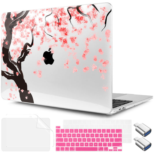 TWOLSKOO Compatible with MacBook Pro 13 inch Case 2023-2016 A2338 M2/M1 A2251 A2289 A2159 A1989 A1706, Plastic Hard Shell Cover & Keyboard Skin & Screen Protector, Cherry Blossoms