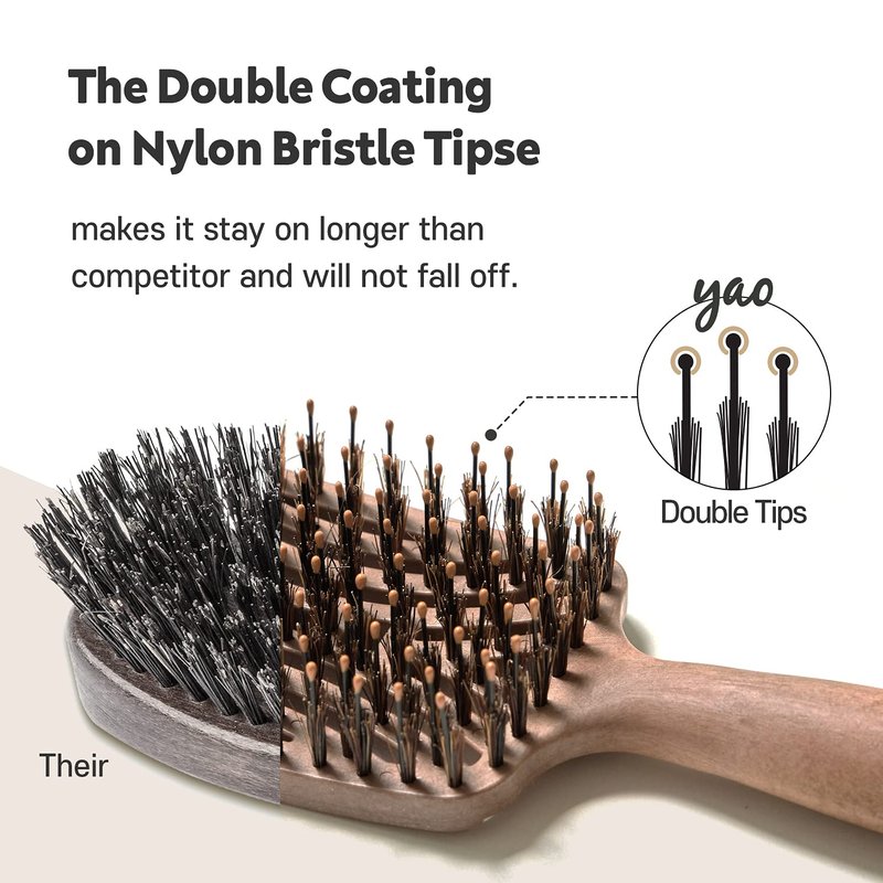 Yao Boar Bristle Hair Brush - Ventilated Thick & Curly Hair Detangler for Women & Kids, Shiny & Textured Hair