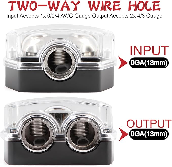 TuoLauthon 2 Way Power Distribution Block 1x 0 GA in 2X 0 GA Out Circuit Protector Distribution Connecting Blocks for Car Audio Splitter,1Pc with Installation Kit