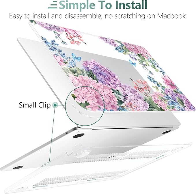 TWOLSKOO for MacBook Air 15 inch Case 2026 2025 2024 2023 Release M5 A3448 M4 A3241 M3 A3114 M2 A2941, Plastic Hard Shell & Screen Protector & Keyboard Cover & Trackpad Film, Colorful Hydrangea