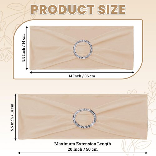 MDS Premium Spandex Chair Sashes - Stretchy Bow Covers with Buckle Slider | Pack of 100 - Champagne Gold