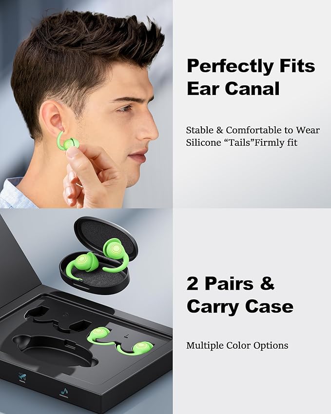 LIMEHO Ear Plugs for Sleeping - Noise Reduction Soft Silicone Earplugs, 2 Pairs Reusable Hearing Protection Earplugs for Noise Sensitivity, Sleep,Travel,Sound Reduction Noise Cancelling - Green