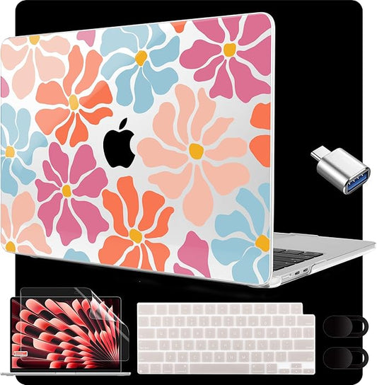 MEEgoodo for M5/M4/M3/M2 MacBook Air 15 inch Case 2026 2025 2024 2023, Case Fit Model (A3448/A3241/A3114/A2941) for MacBook Air 15.3 inch, Minimalist Style Floral